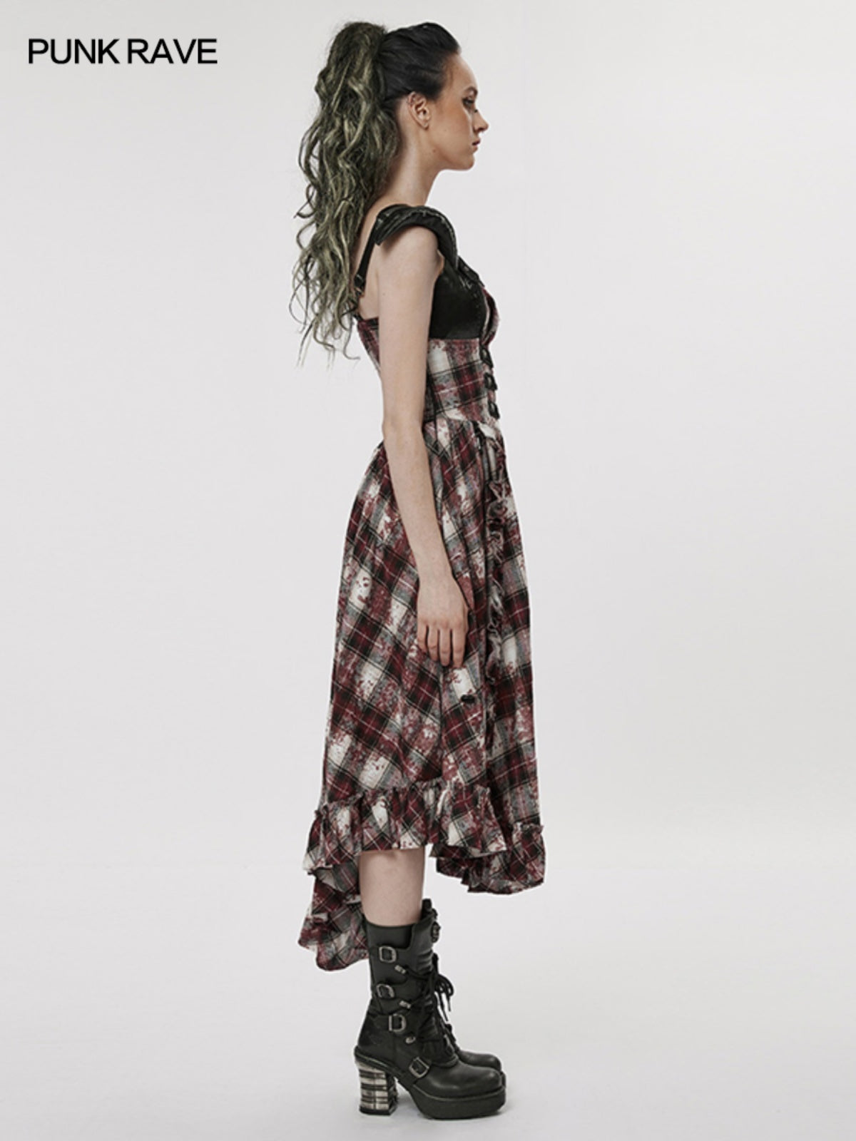 Red Plaid Retro Punk Maxi Dress