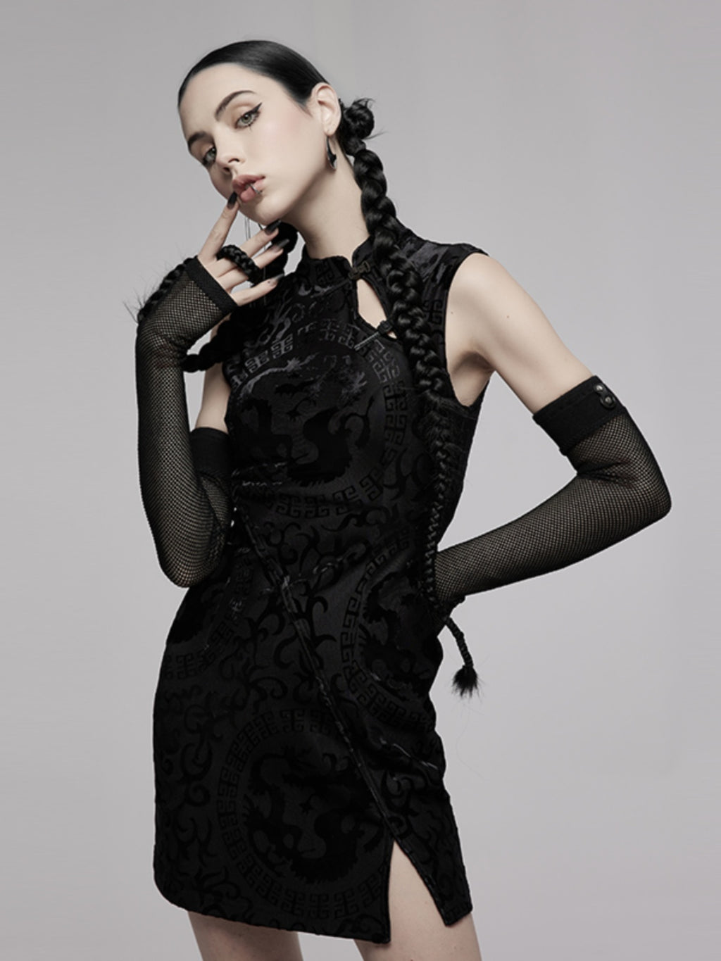 Cyberpunk Chinese-Style Print Qipao Dress
