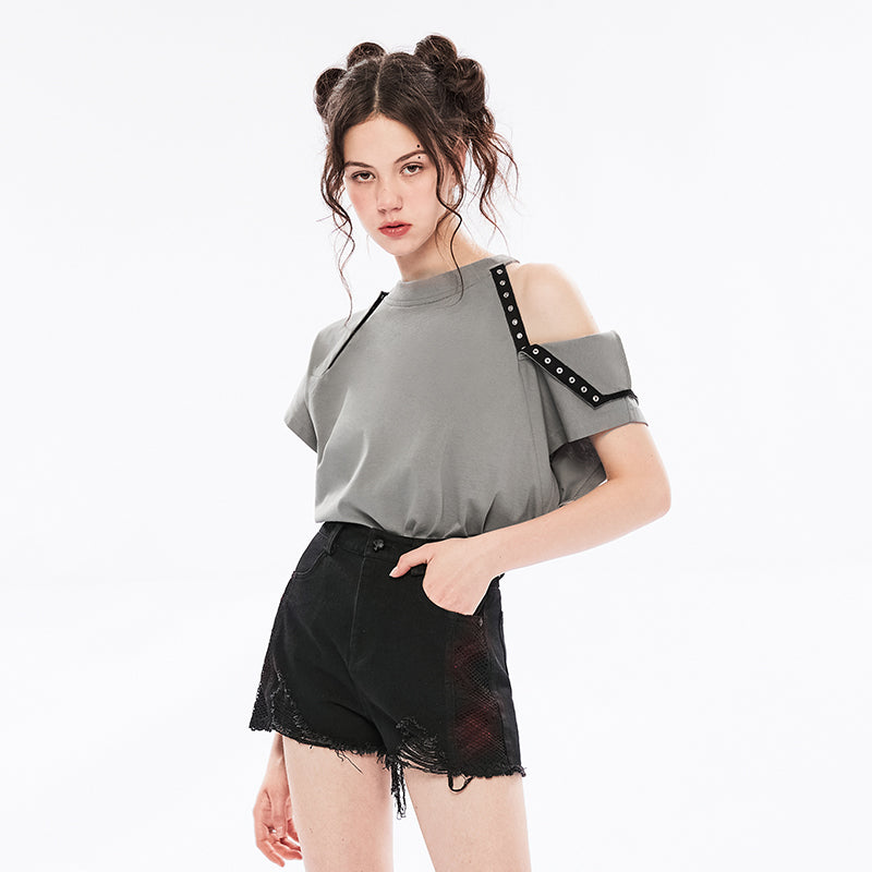 Punk Off-Shoulder Black Tee