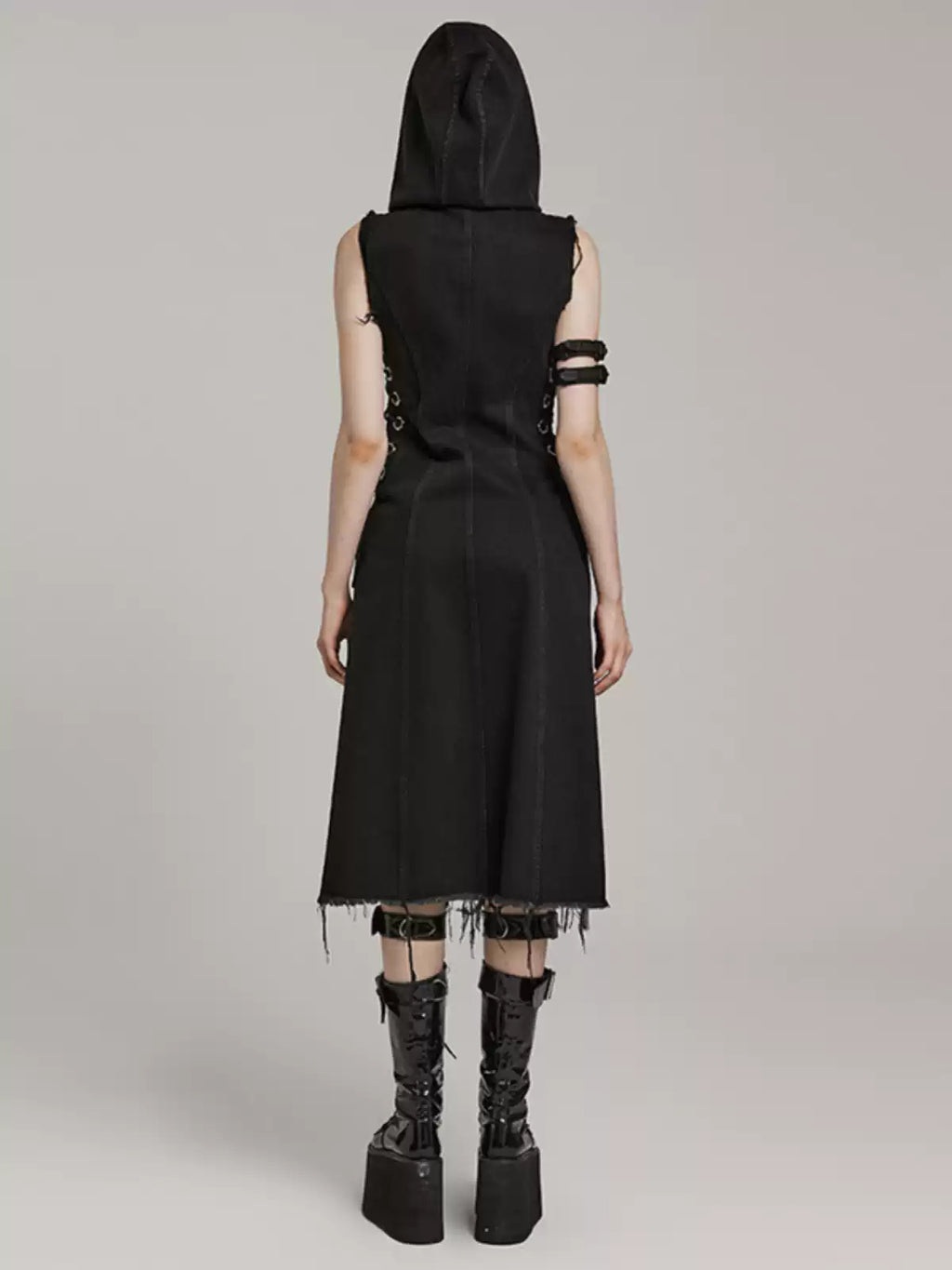 Grunge Sleeveless Lace-Up Hooded Dress