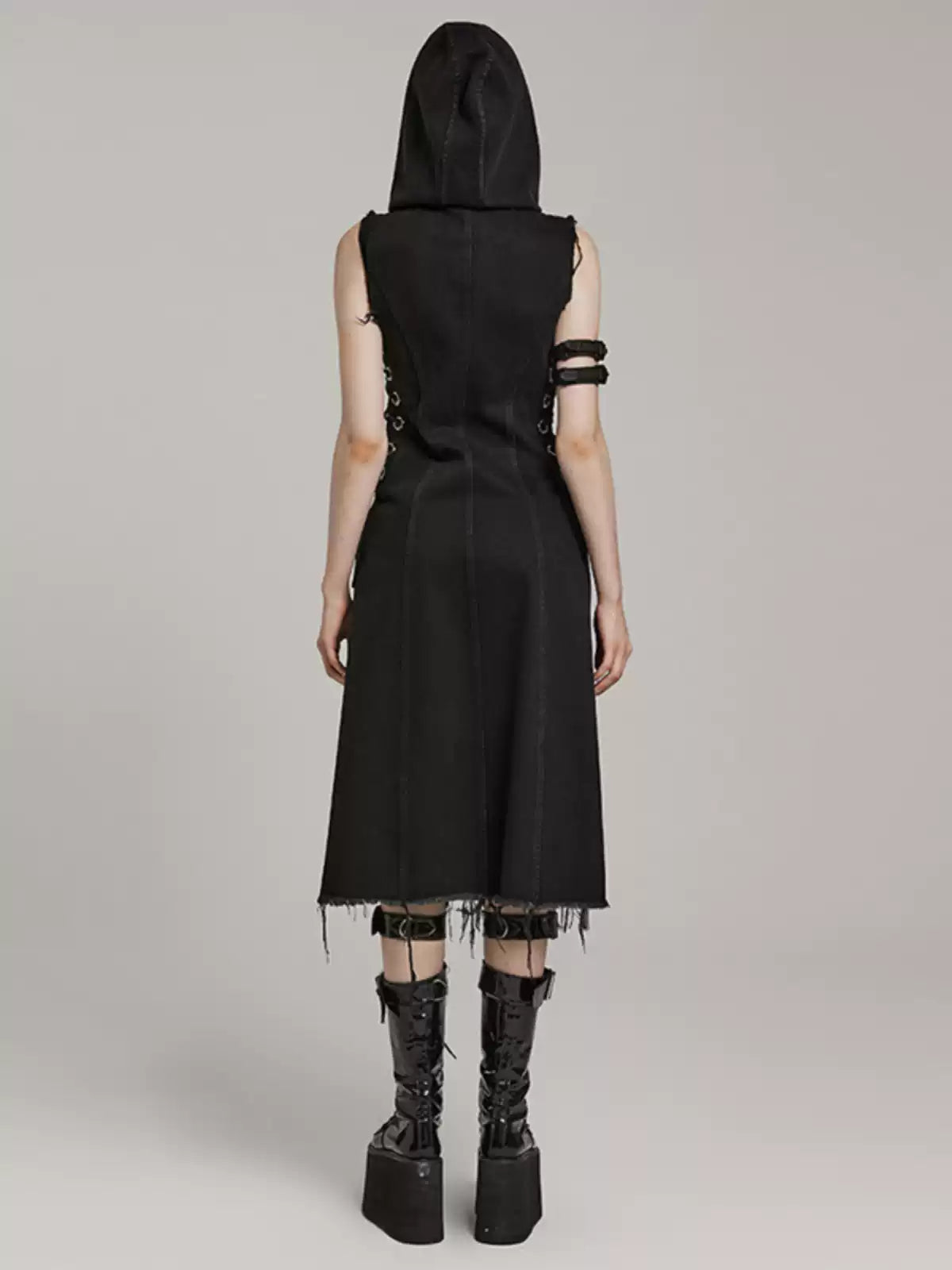 Grunge Sleeveless Lace-Up Hooded Dress