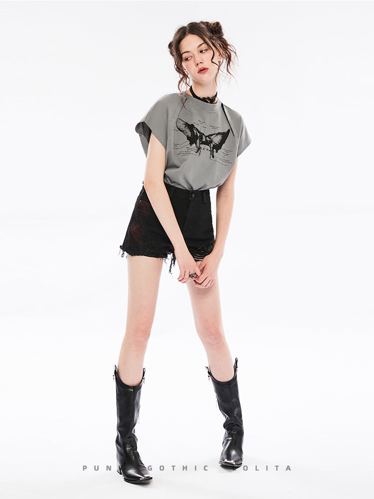 Punk Off-Shoulder Dual-Wear Tee