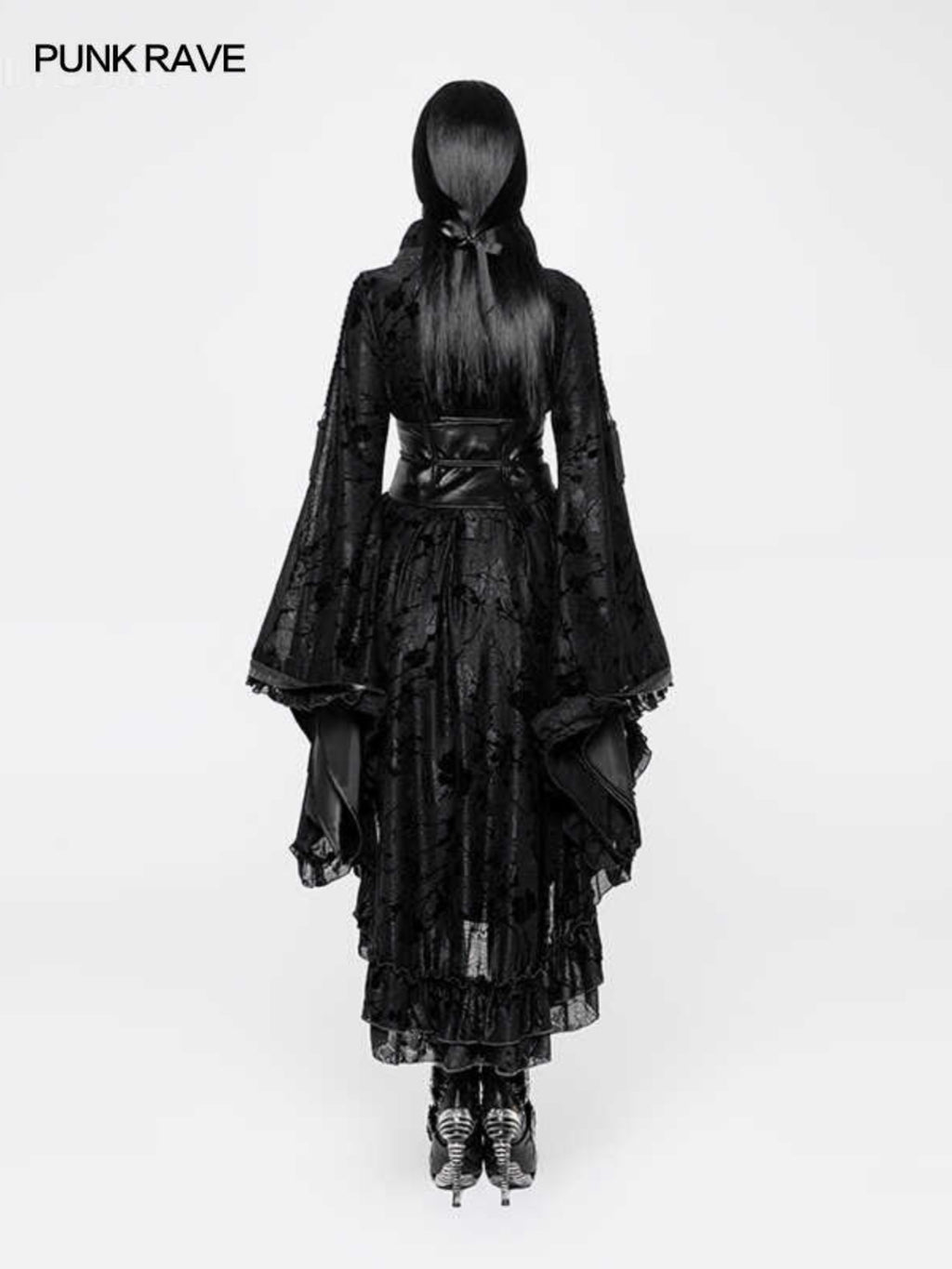 Floral Flocked Kimono-Style Dress