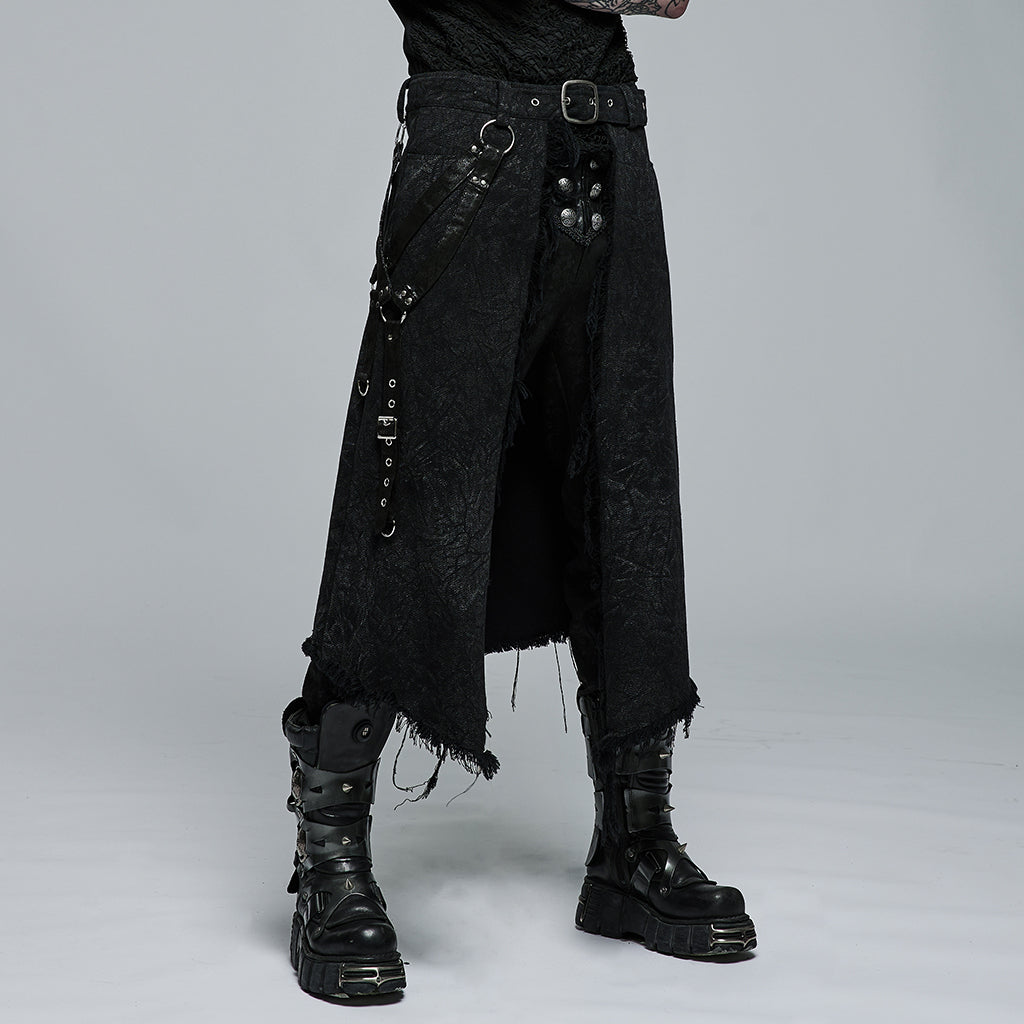 Goth asymmetric stage kilt-pants