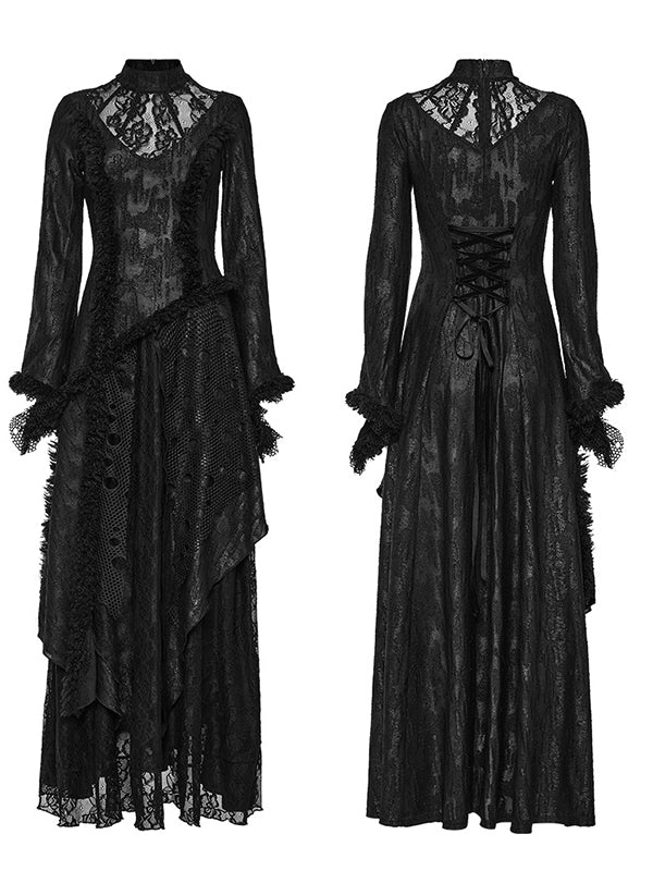 Lace Patchwork Long-Sleeve Maxi Dress