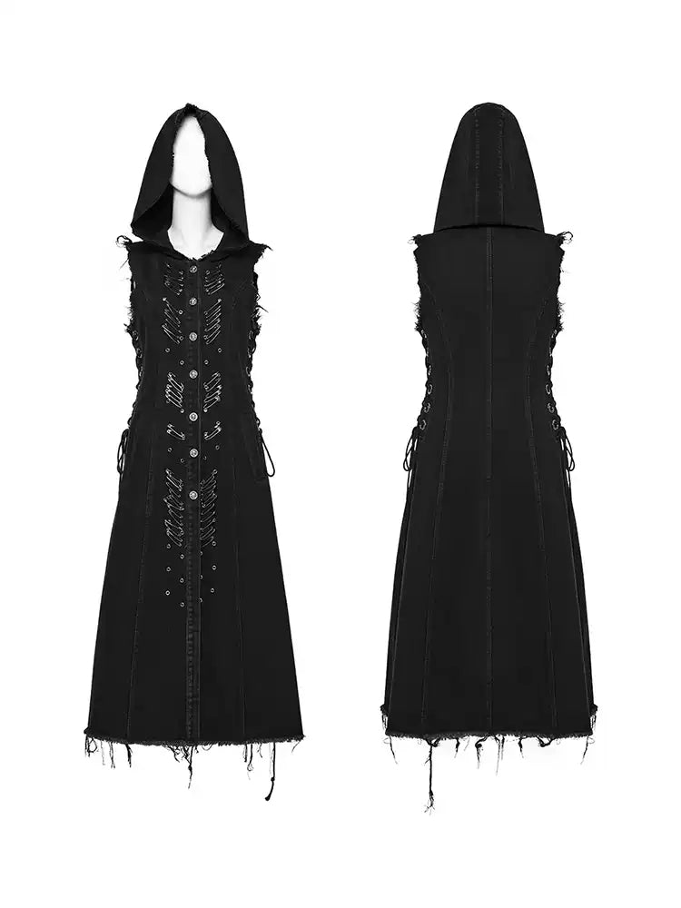 Grunge Sleeveless Lace-Up Hooded Dress