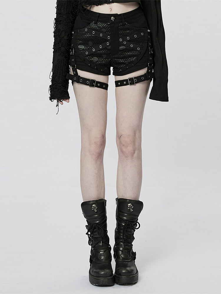 Punk Wide-Leg Ripped Denim Shorts