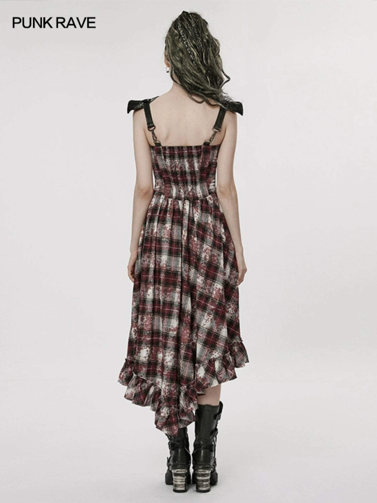 Red Plaid Retro Punk Maxi Dress