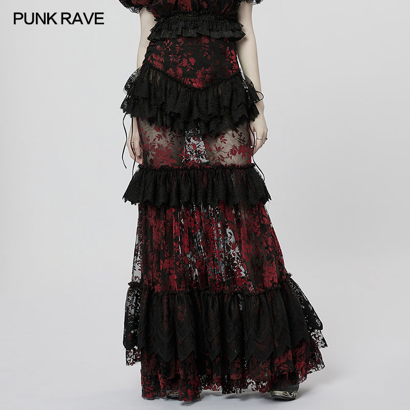 Punk Mesh Lace Midi Skirt