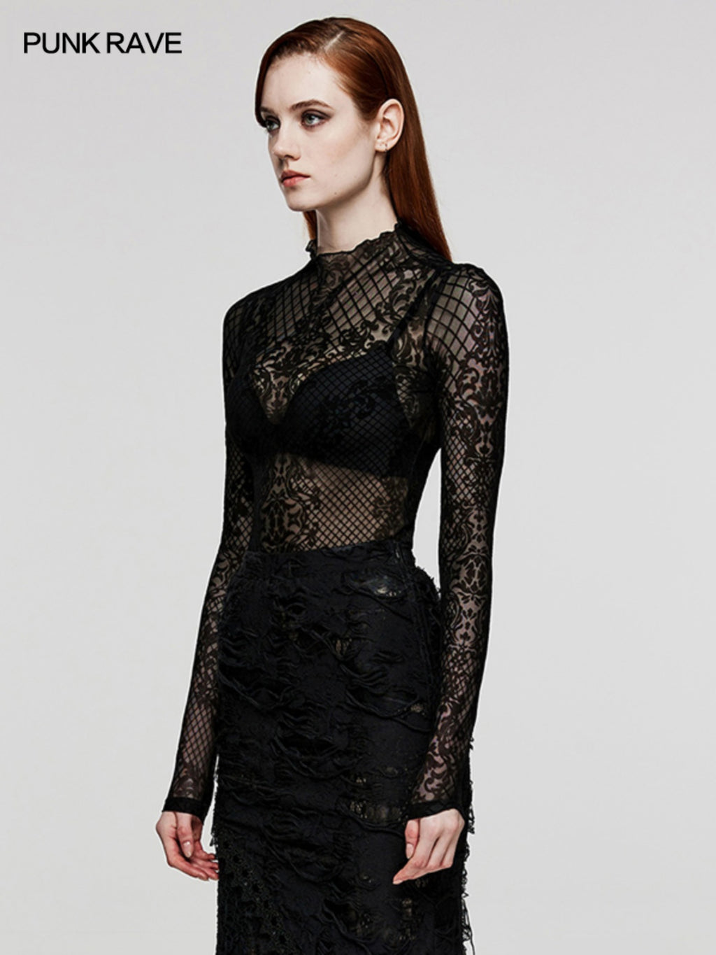 Goth Velvet Turtleneck Lace Top