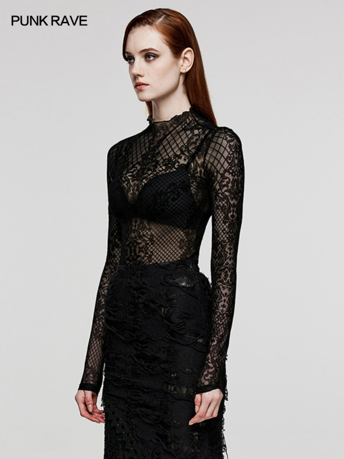 Goth Velvet Turtleneck Lace Top