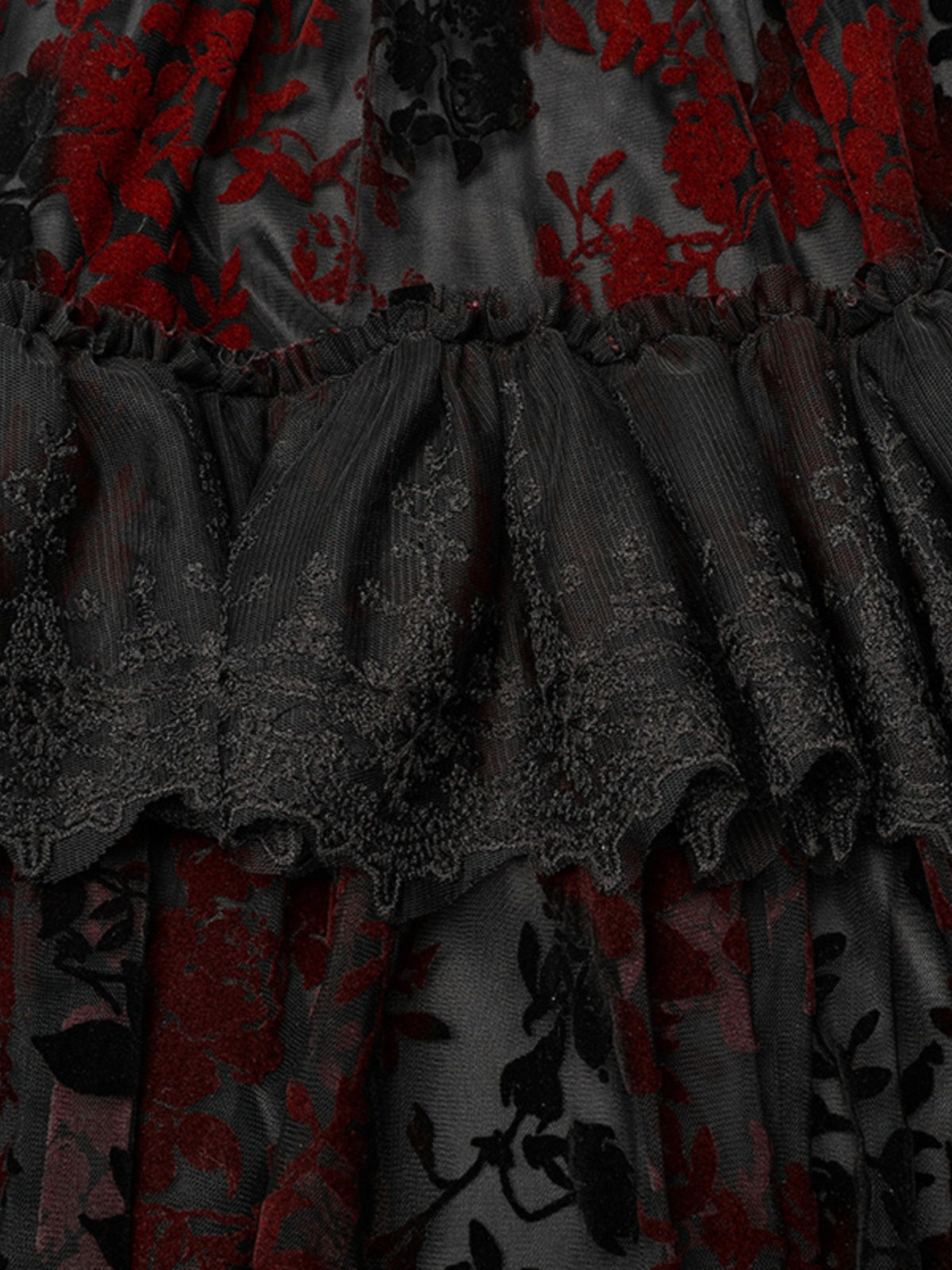 Velvet Print Lace Trim Gown