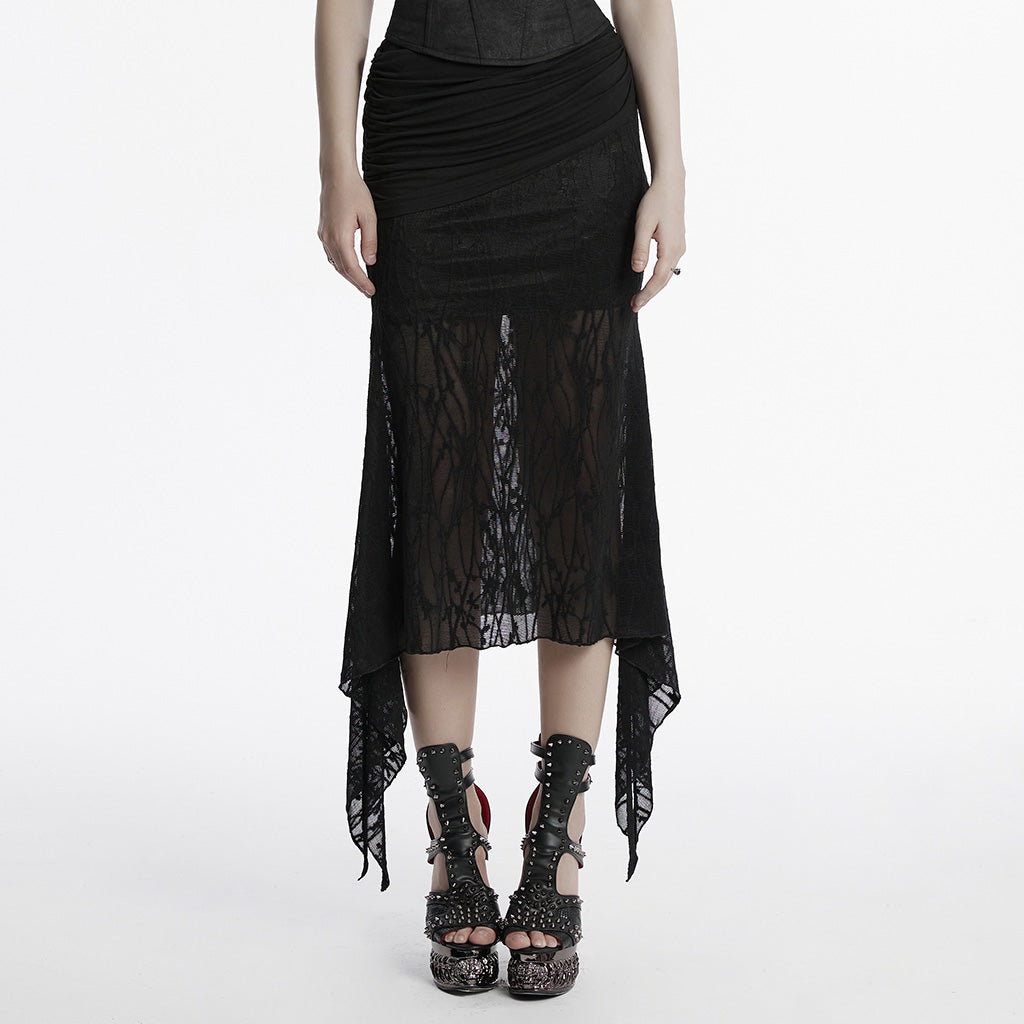Dark fishtail mesh-panel pencil skirt