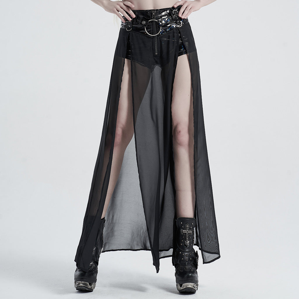 Punk Mesh Split Layered Skirt