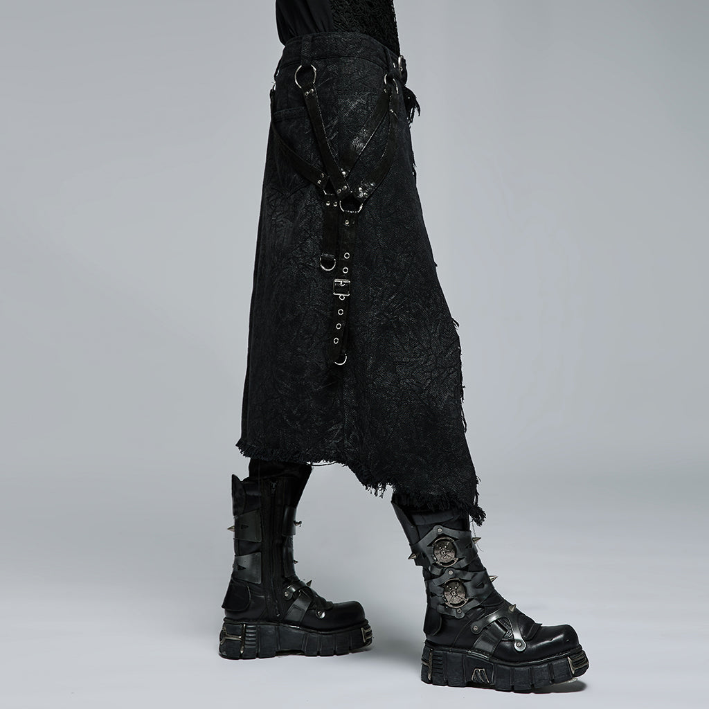 Goth asymmetric stage kilt-pants