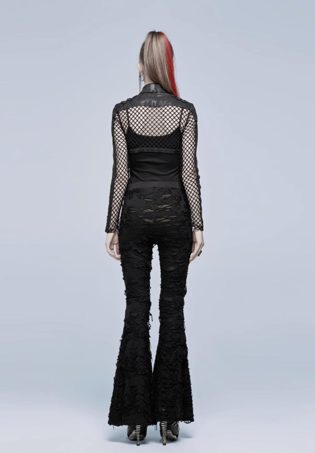 Mesh-panel wide-leg black pants