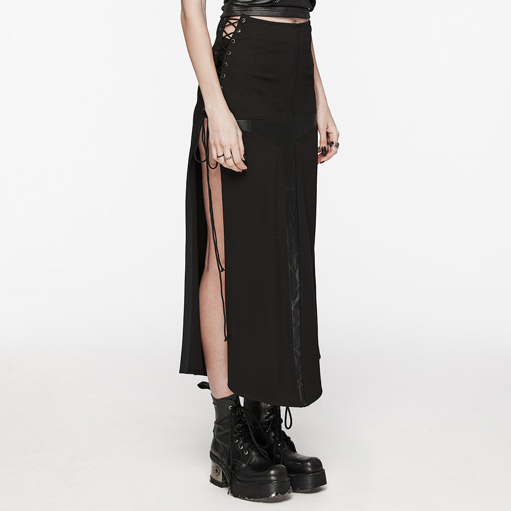 High-slit punk bodycon maxi skirt