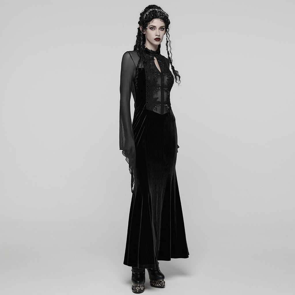 Velvet Mesh Lace Mermaid Dress
