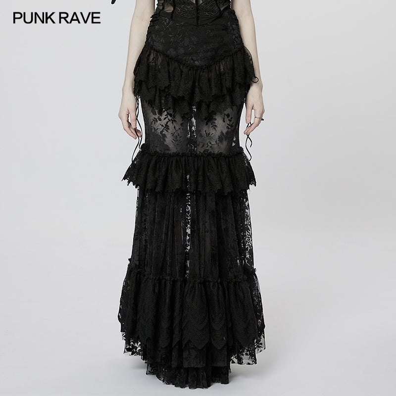 Punk Mesh Lace Midi Skirt