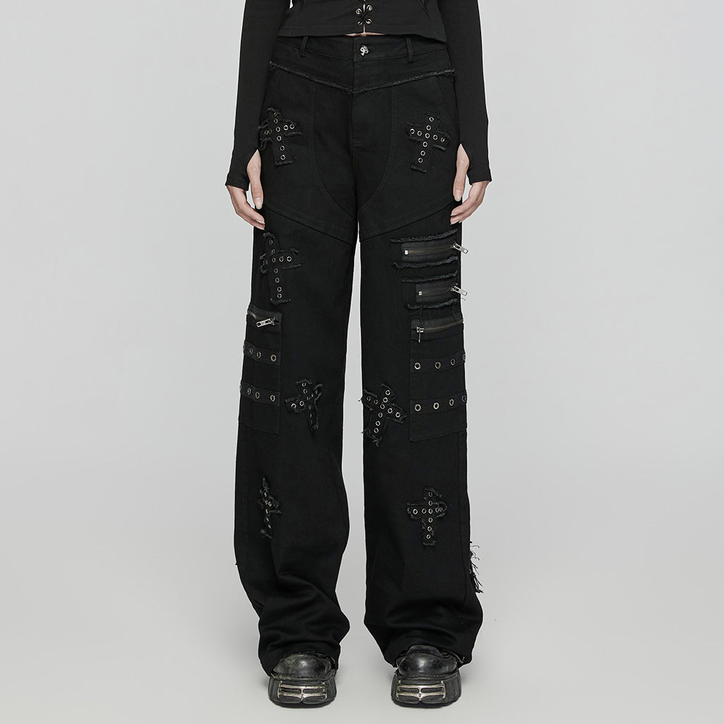 Punk High-Waist Flared Denim Pants