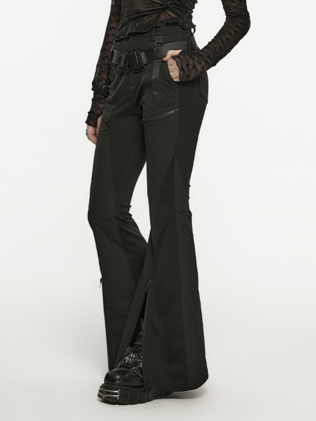 Cyberpunk High-Slit Cargo Flare Pants