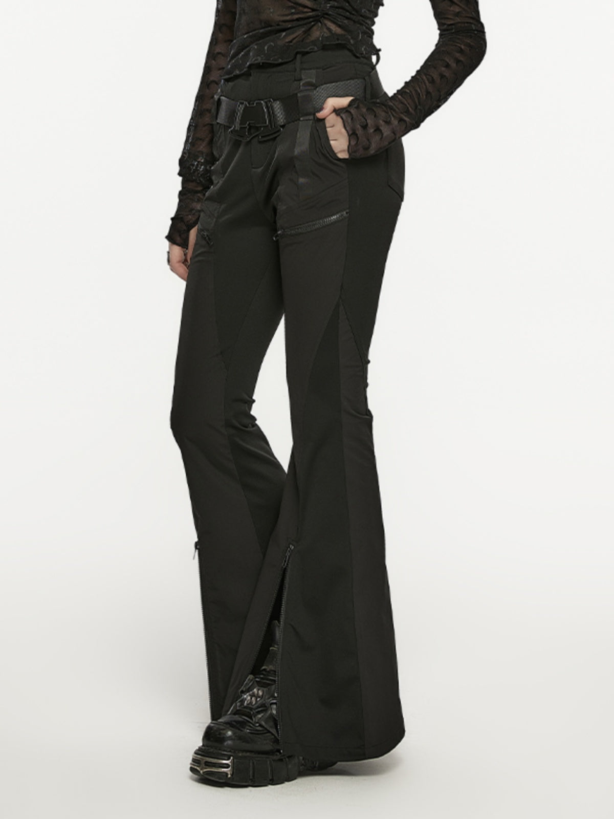 Cyberpunk High-Slit Cargo Flare Pants