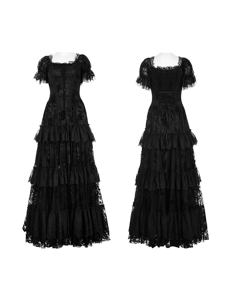 Velvet Print Lace Trim Gown