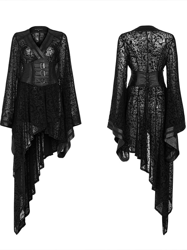 Punk V-Neck Black Midi Dress