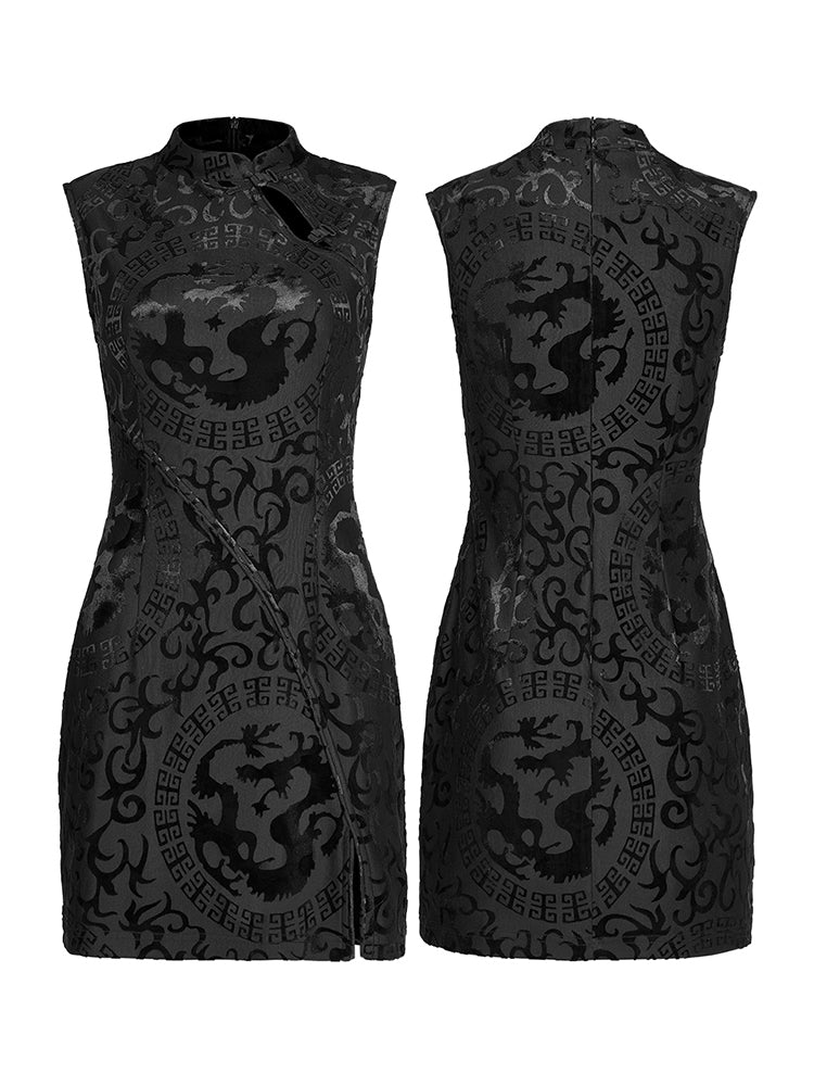 Cyberpunk Chinese-Style Print Qipao Dress