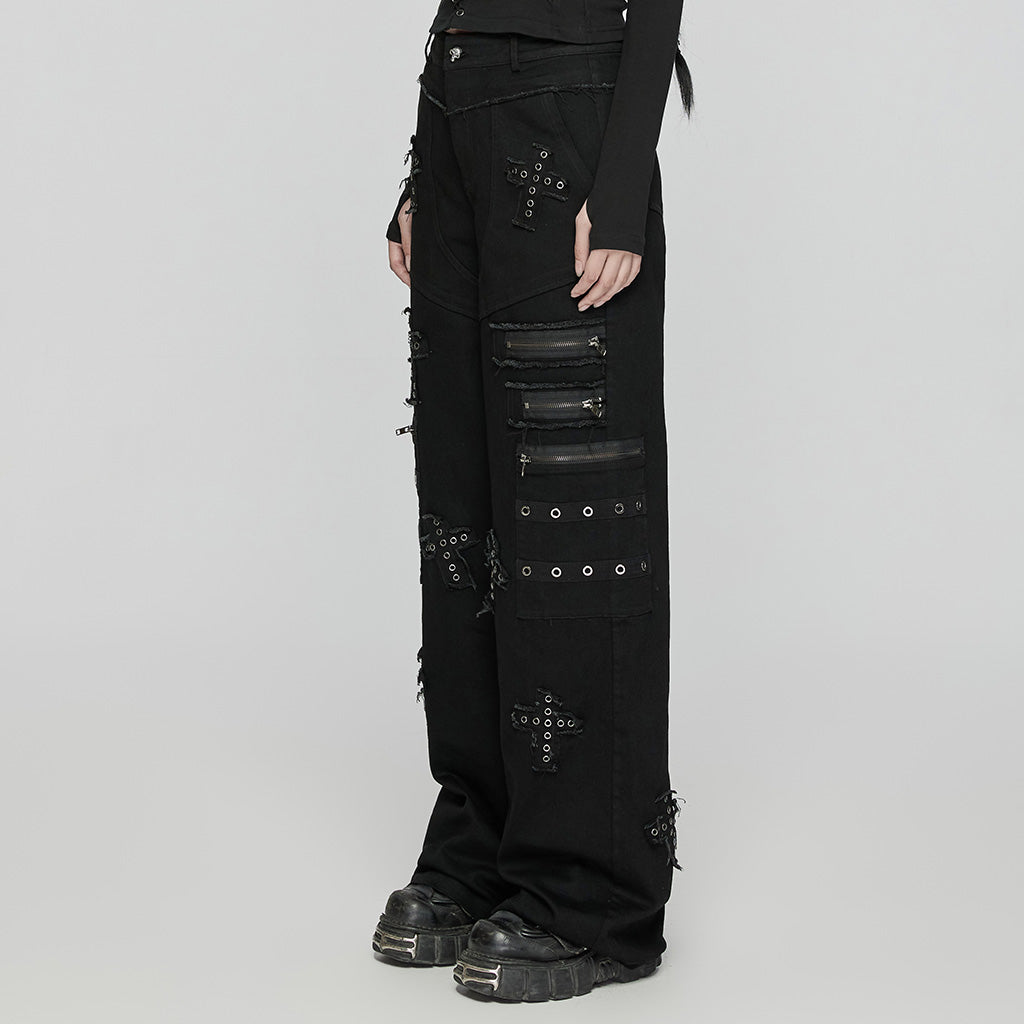 Punk High-Waist Flared Denim Pants