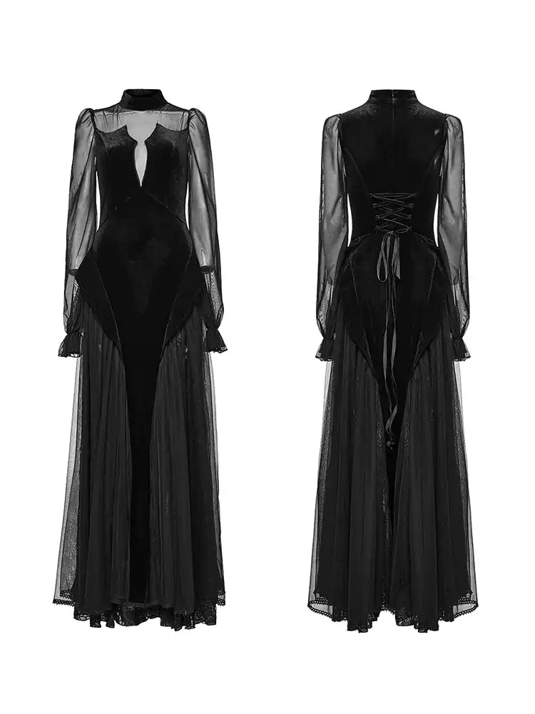 Velvet Lace Black Evening Gown