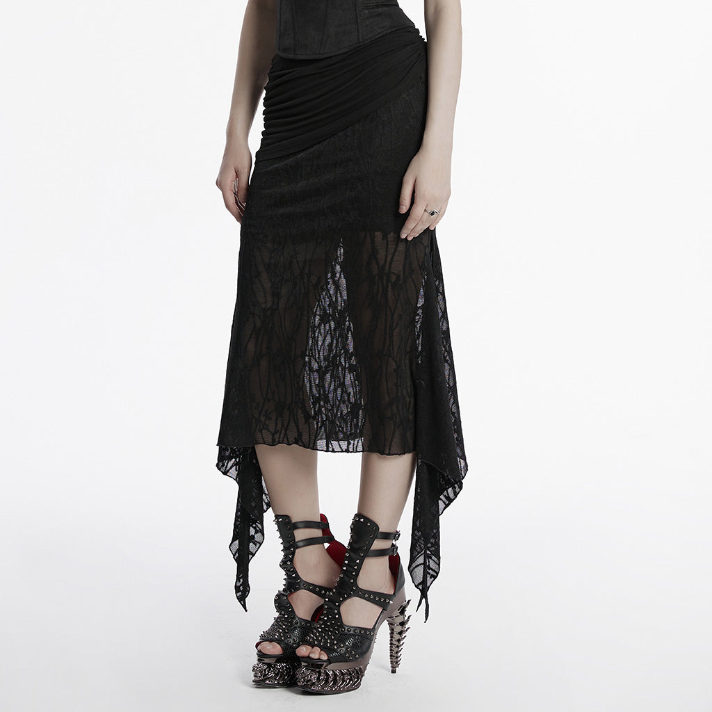 Dark fishtail mesh-panel pencil skirt