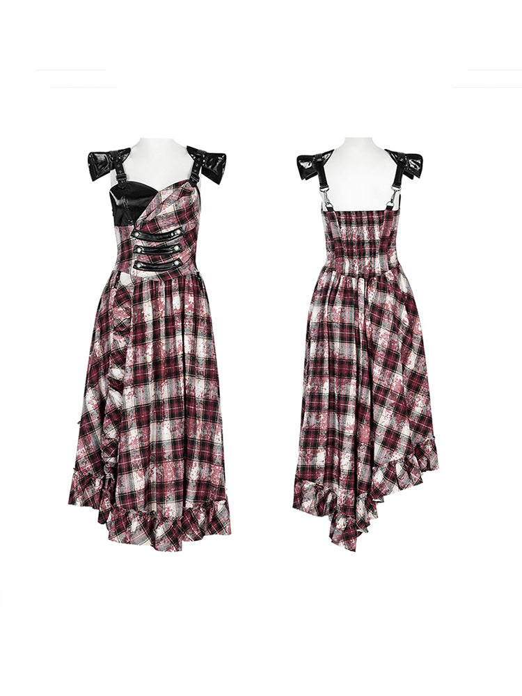 Red Plaid Retro Punk Maxi Dress