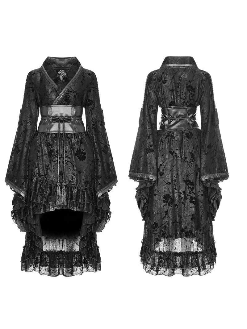 Floral Flocked Kimono-Style Dress