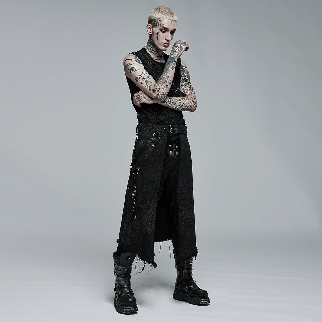 Goth asymmetric stage kilt-pants