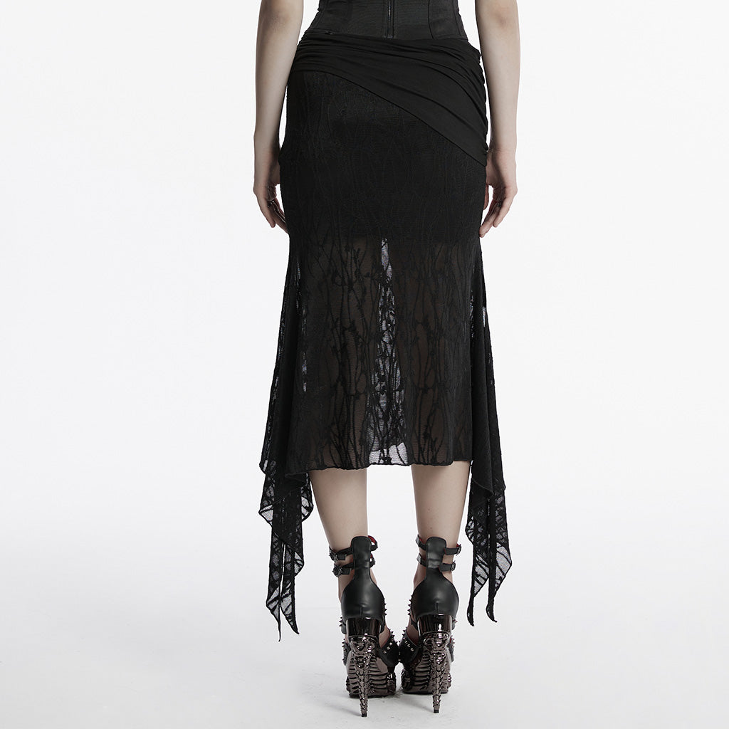 Dark fishtail mesh-panel pencil skirt