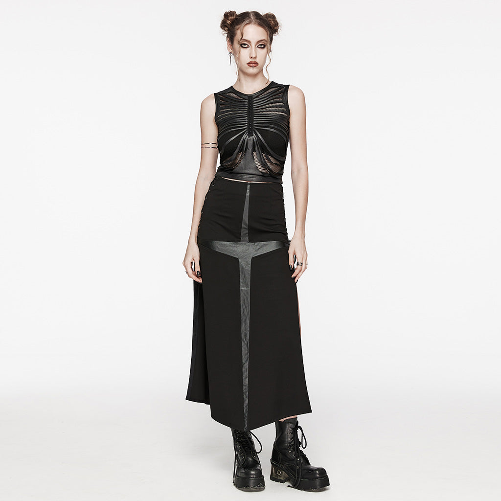 High-slit punk bodycon maxi skirt