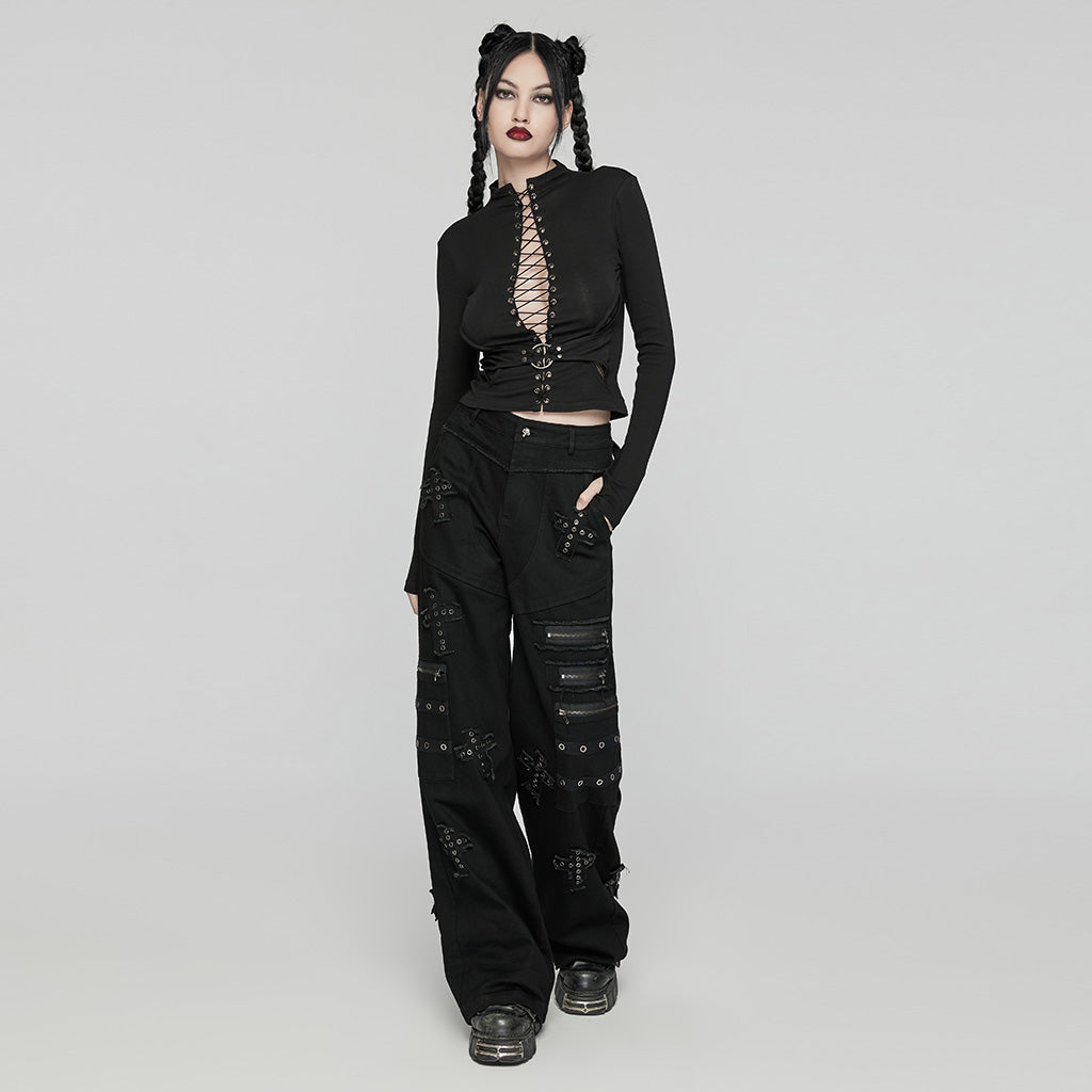 Punk High-Waist Flared Denim Pants