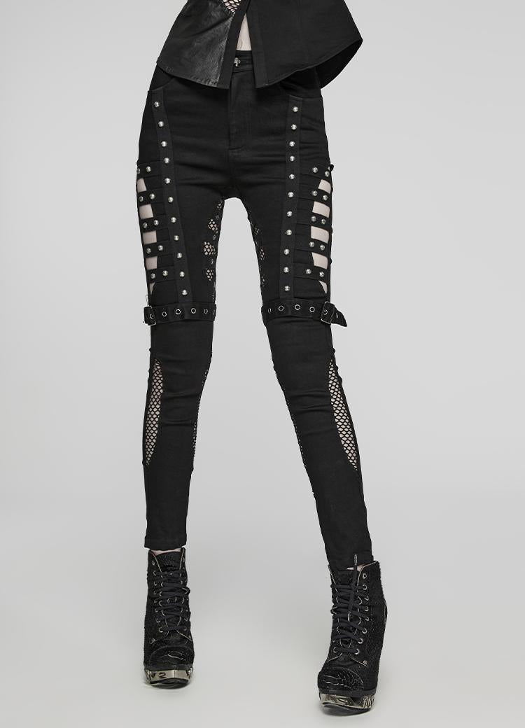 Punk High-Waist Cutout Skinny Jeans