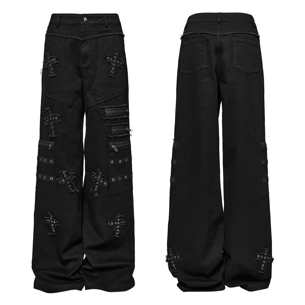 Punk High-Waist Flared Denim Pants