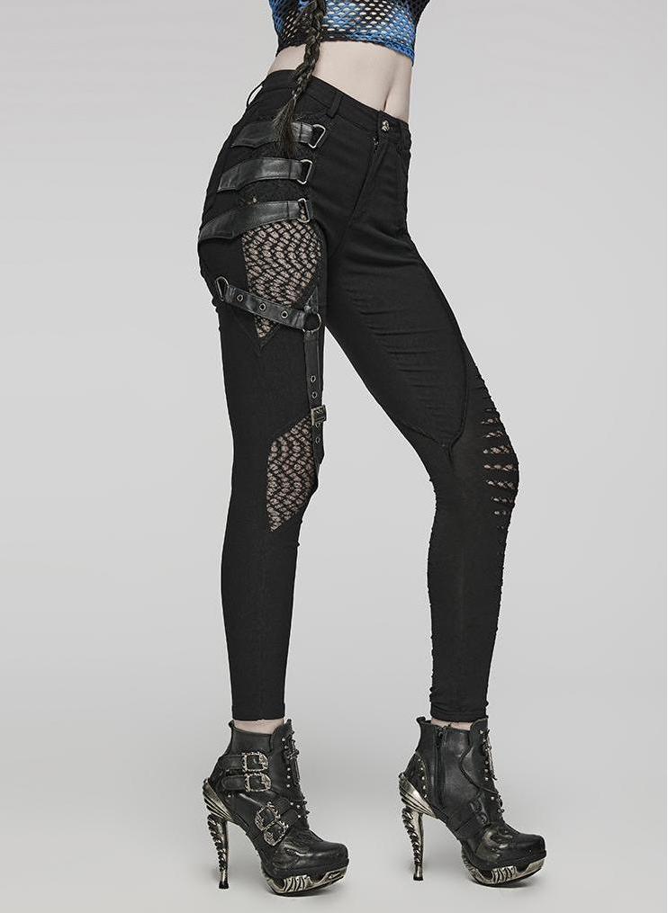 Mesh Punk Ripped Skinny Leggings