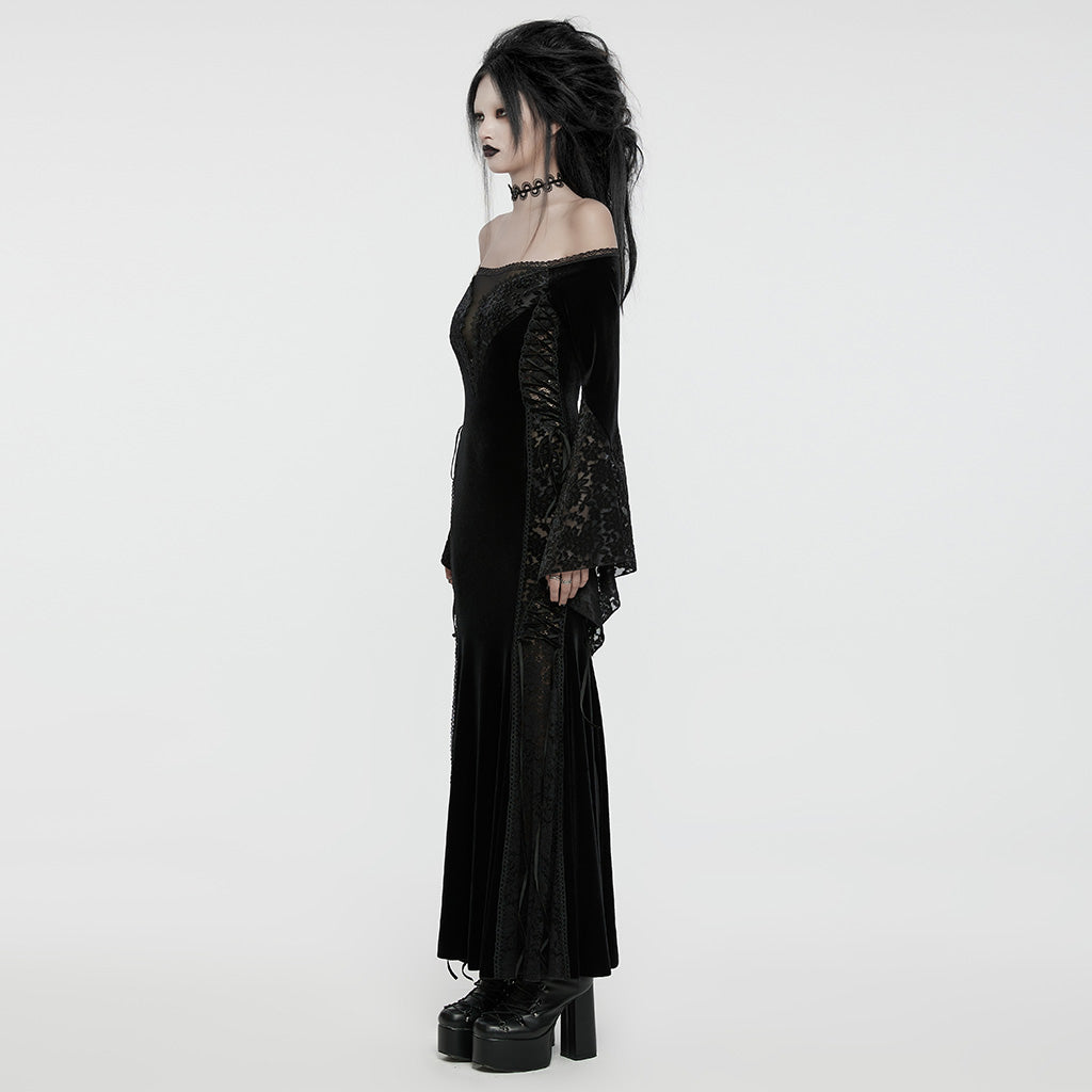 Halter Lace Split Black Dress