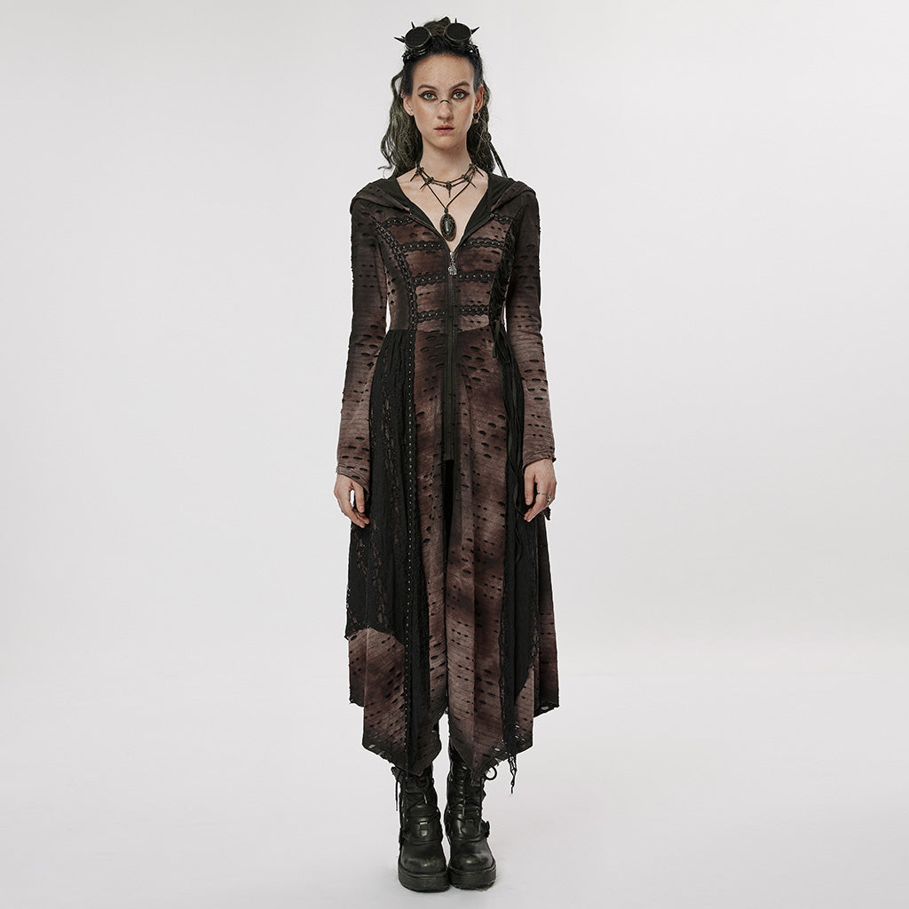 Vintage Lace Patchwork Hooded Maxi Dress