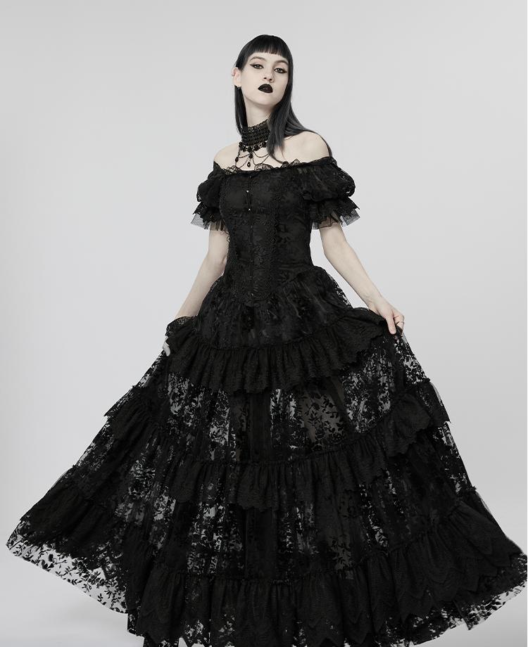 Velvet Print Lace Trim Gown