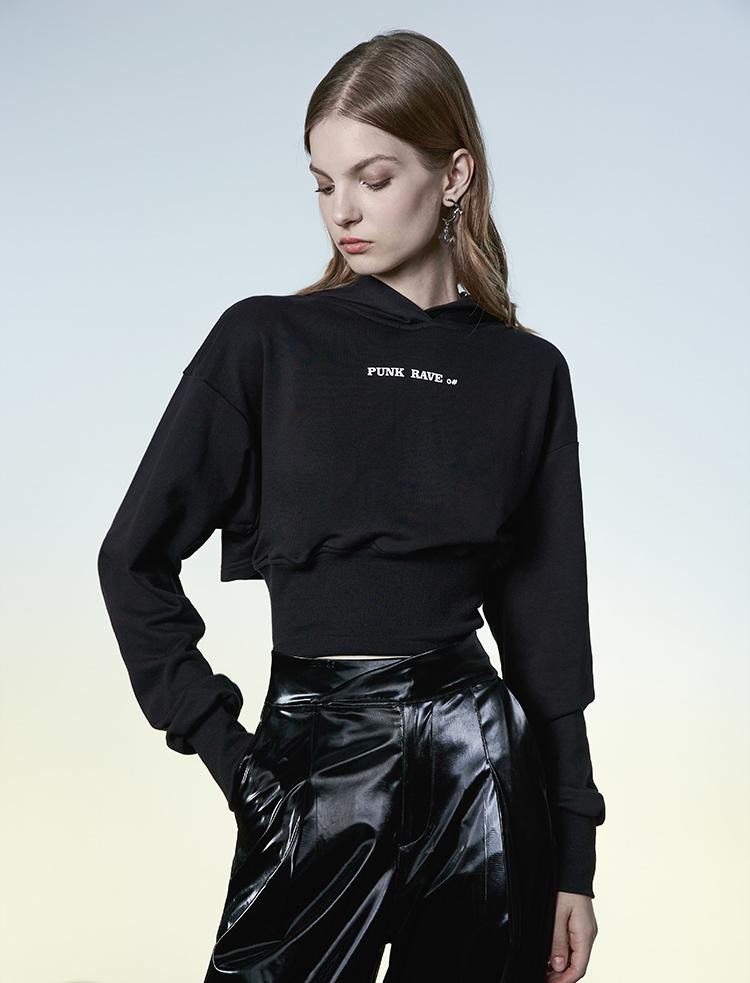 Black Cropped Hoodie Slim Fit