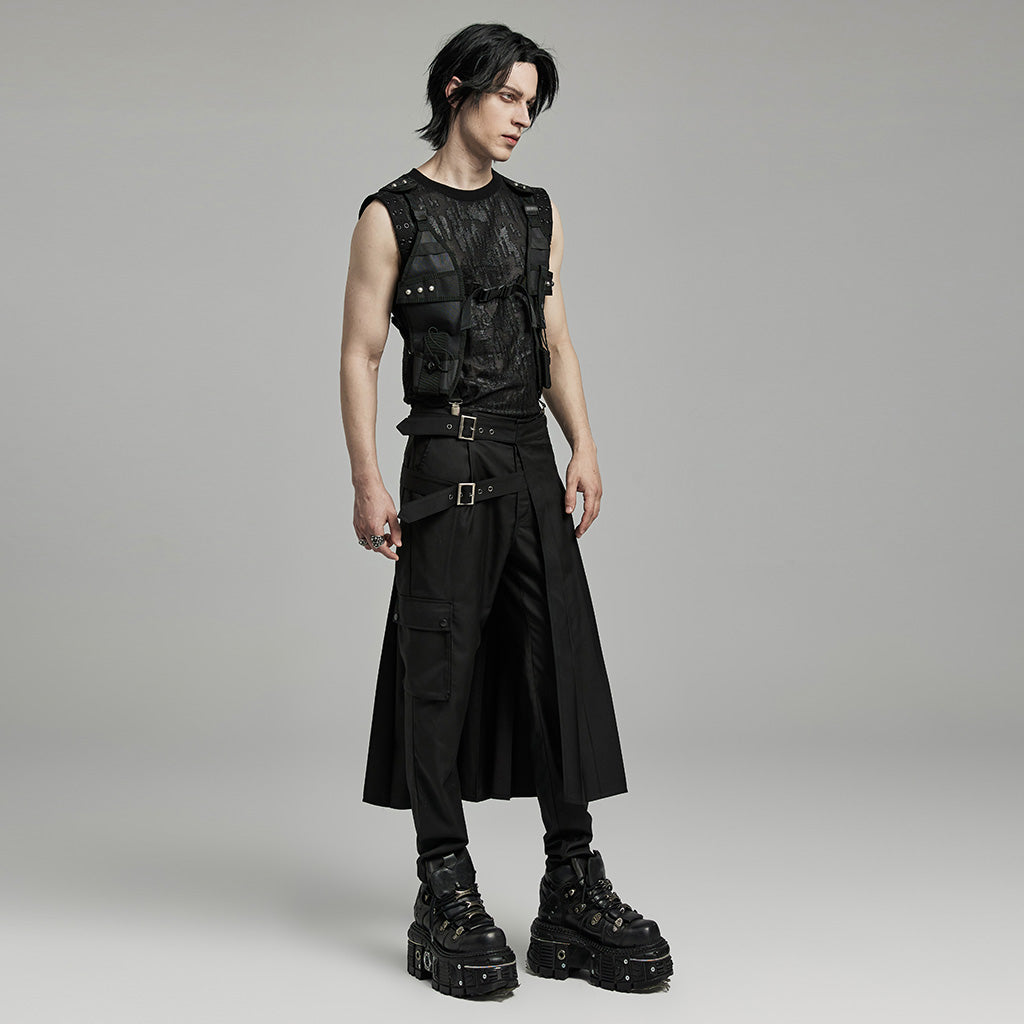 Men’s Asymmetric Split Black Skirt