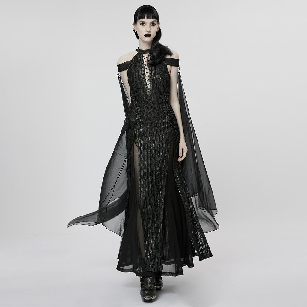 Gothic Cutout V-Neck Maxi Dress