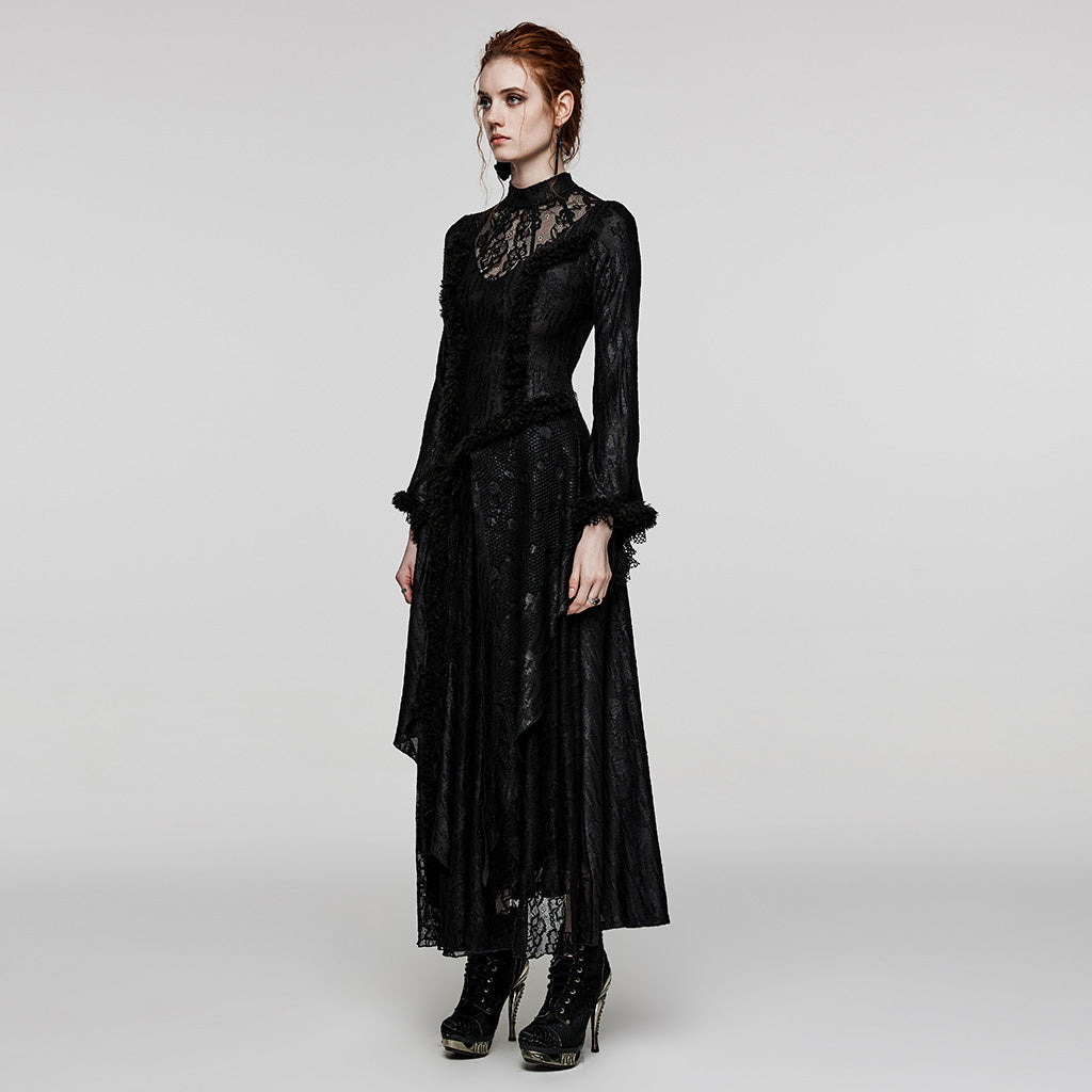 Lace Patchwork Long-Sleeve Maxi Dress