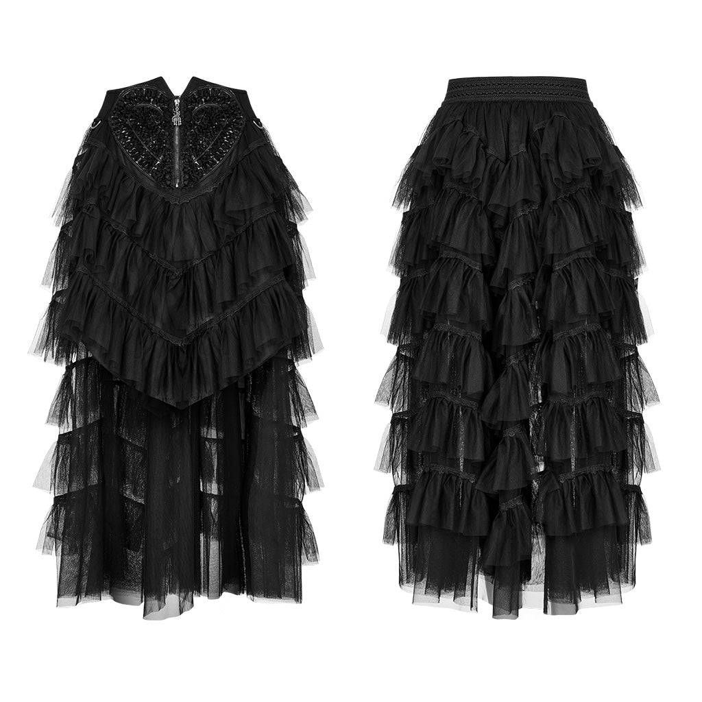 Pink ruffled mesh long skirt