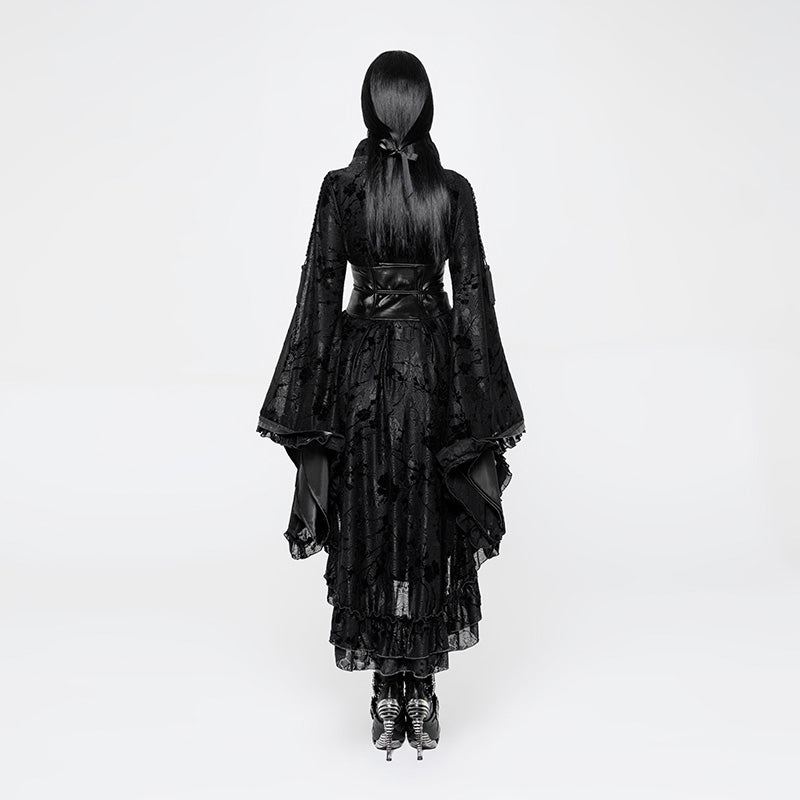 Floral Flocked Kimono-Style Dress